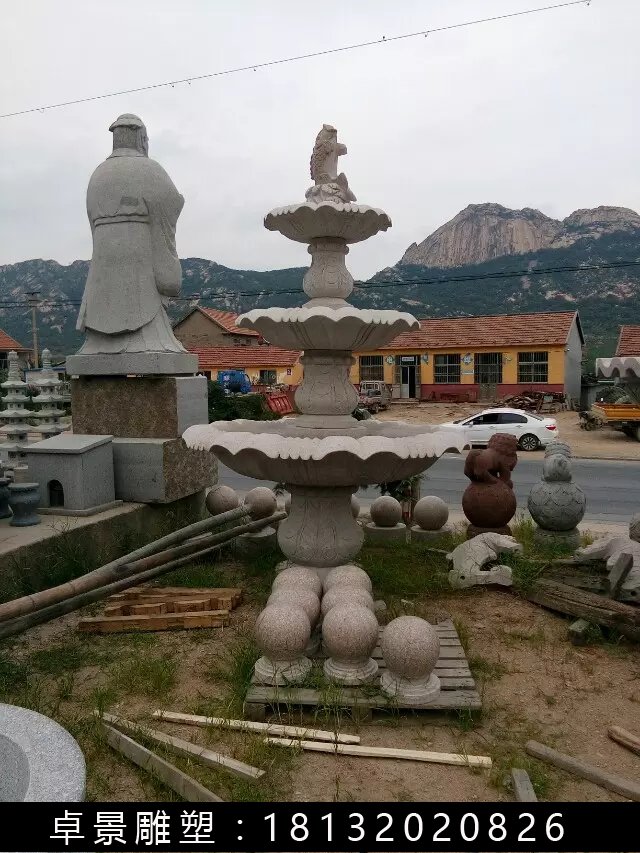 噴泉石雕，三層石噴泉