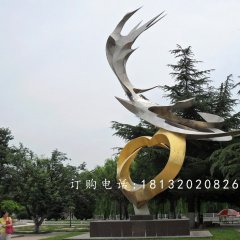 鳳凰展翅不銹鋼雕塑，公園景觀雕塑