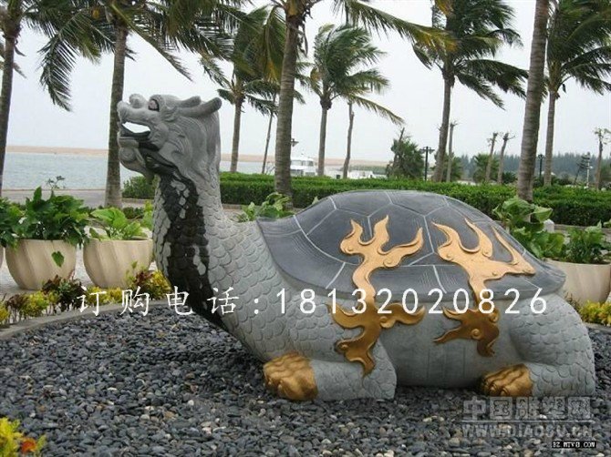 大理石龍龜?shù)袼?，古代神獸石雕