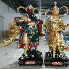 玻璃鋼貼金關(guān)公雕塑，玻璃鋼貼金韋陀雕塑