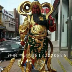 玻璃鋼紅臉關(guān)公雕塑，貼金人物雕塑