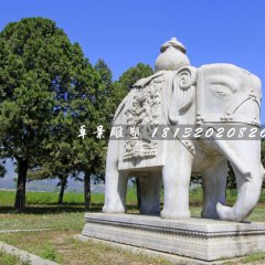 大理石大象雕塑，象馱寶瓶石雕