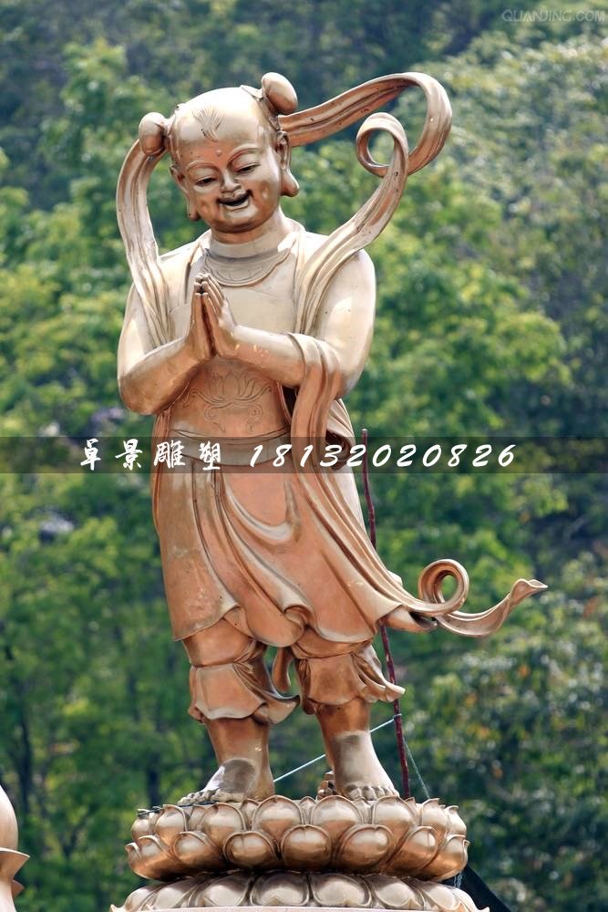 善財(cái)童子銅雕，寺廟善財(cái)童子銅雕