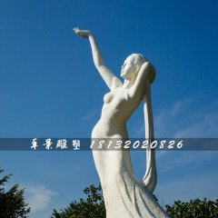 永沐春風(fēng)石雕，廣場(chǎng)漢白玉少女石雕