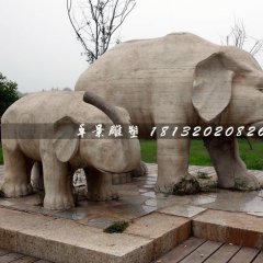 母子象石雕，公園動物石雕