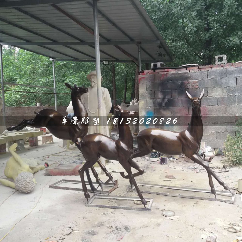 奔跑的鹿銅雕，公園動物銅雕