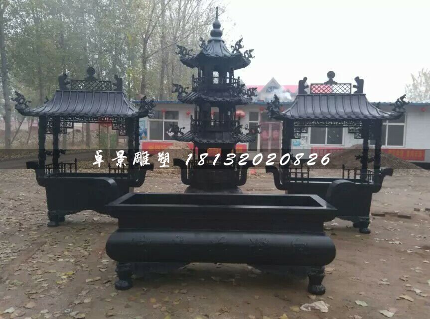 香爐銅雕，寺廟銅香爐 (1)