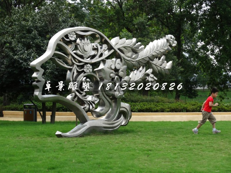 不銹鋼美女頭像雕塑，公園景觀雕塑 (1)