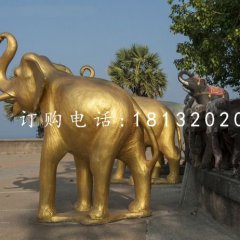 玻璃鋼金色大象，廣場動物雕塑