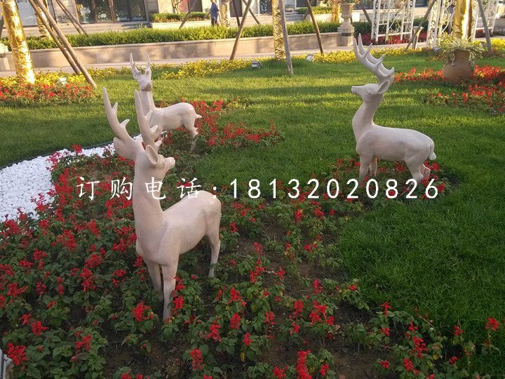 公園小鹿石雕，動物雕塑