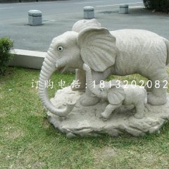 公園動(dòng)物石雕母子大象雕塑