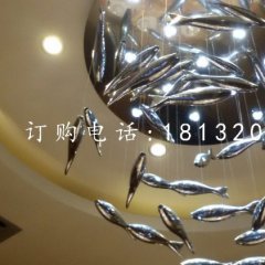 不銹鋼魚(yú)群雕塑，酒店大廳不銹鋼雕塑