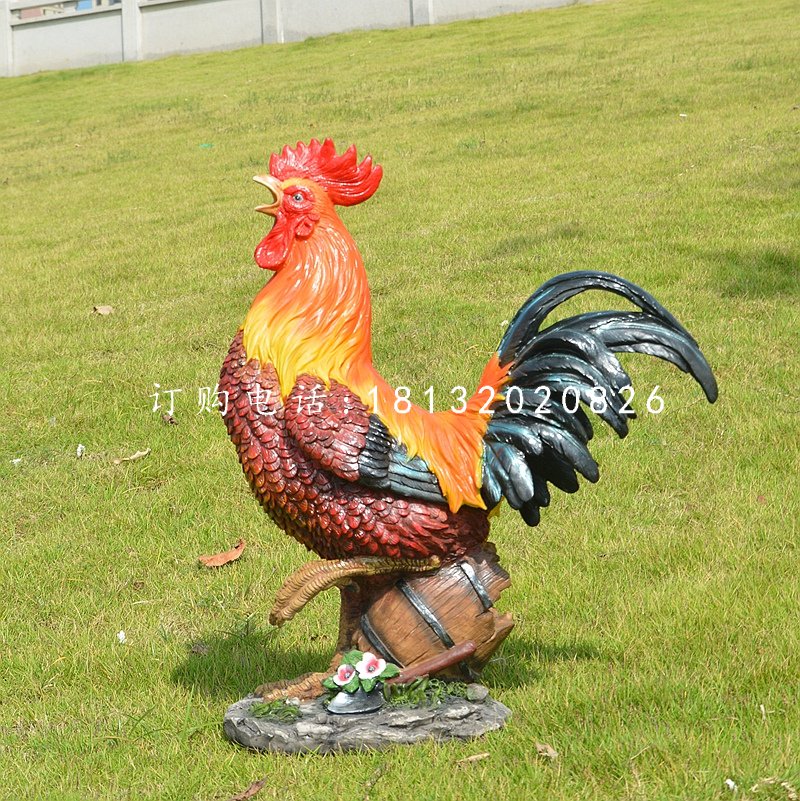 玻璃鋼彩繪仿真公雞，動物雕塑，公園景觀雕塑