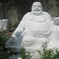 漢白玉拿元寶的彌勒佛，寺廟佛像石雕