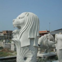 公園花崗巖魚(yú)尾獅石雕