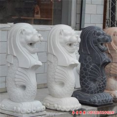 別墅漢白玉魚(yú)尾獅石雕