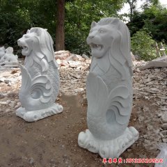 公園漢白玉魚(yú)尾獅雕塑